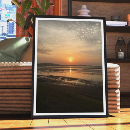 Coastal Sunset Photography Print, Estuary Low Tide Poster, Orange Sky Wall Art, Seascape Landscape Photo Print, Golden Hour Beach Decor