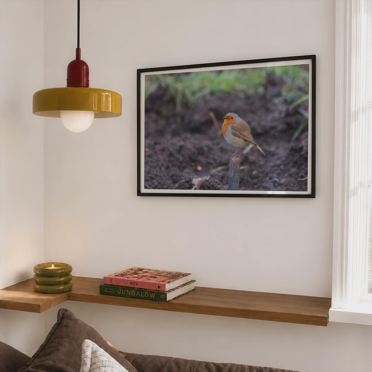 Robin Redbreast Bird Poster, Garden Robin Framed-Print, British Wildlife Wall Art, Nature Photography Print, Orange Red Bird Lover Gift