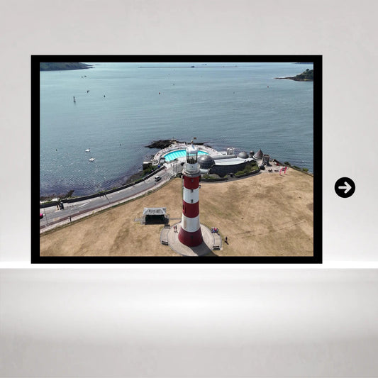Ocean View Lighthouse & Tinside Lido | Coastal Photography of Plymouth Seafront | Art Deco Outdoor Pool Wall Art | Framed or Poster Print