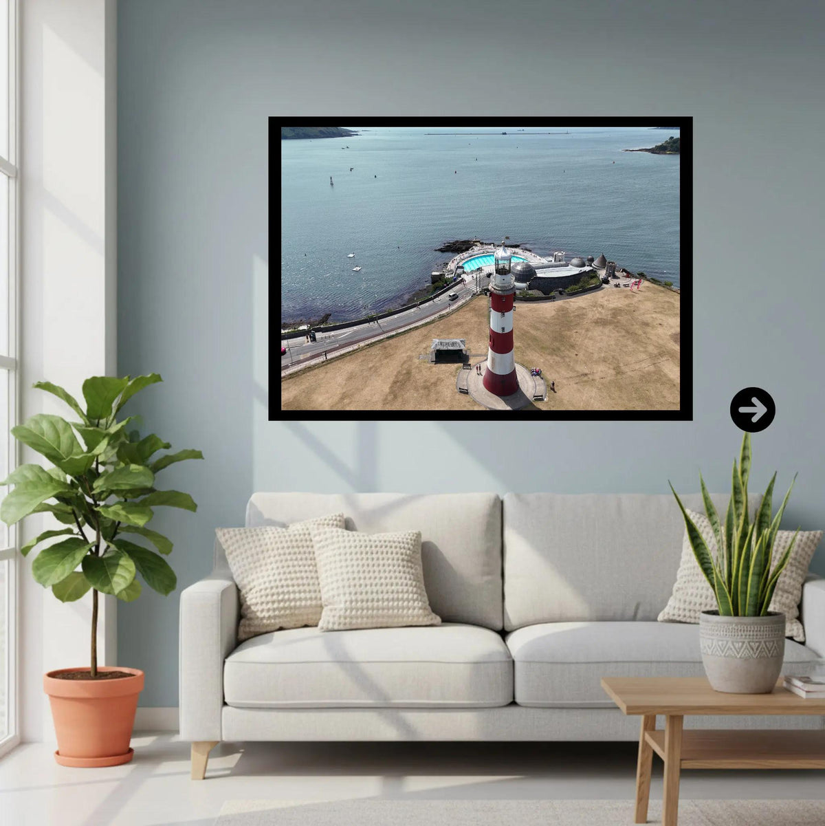 Ocean View Lighthouse & Tinside Lido | Coastal Photography of Plymouth Seafront | Art Deco Outdoor Pool Wall Art | Framed or Poster Print