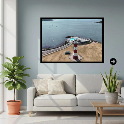 Ocean View Lighthouse & Tinside Lido | Coastal Photography of Plymouth Seafront | Art Deco Outdoor Pool Wall Art | Framed or Poster Print