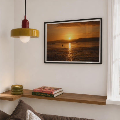 Golden Sunset Seascape Poster mockup - Corner Bedroom Mockup - Landscape
