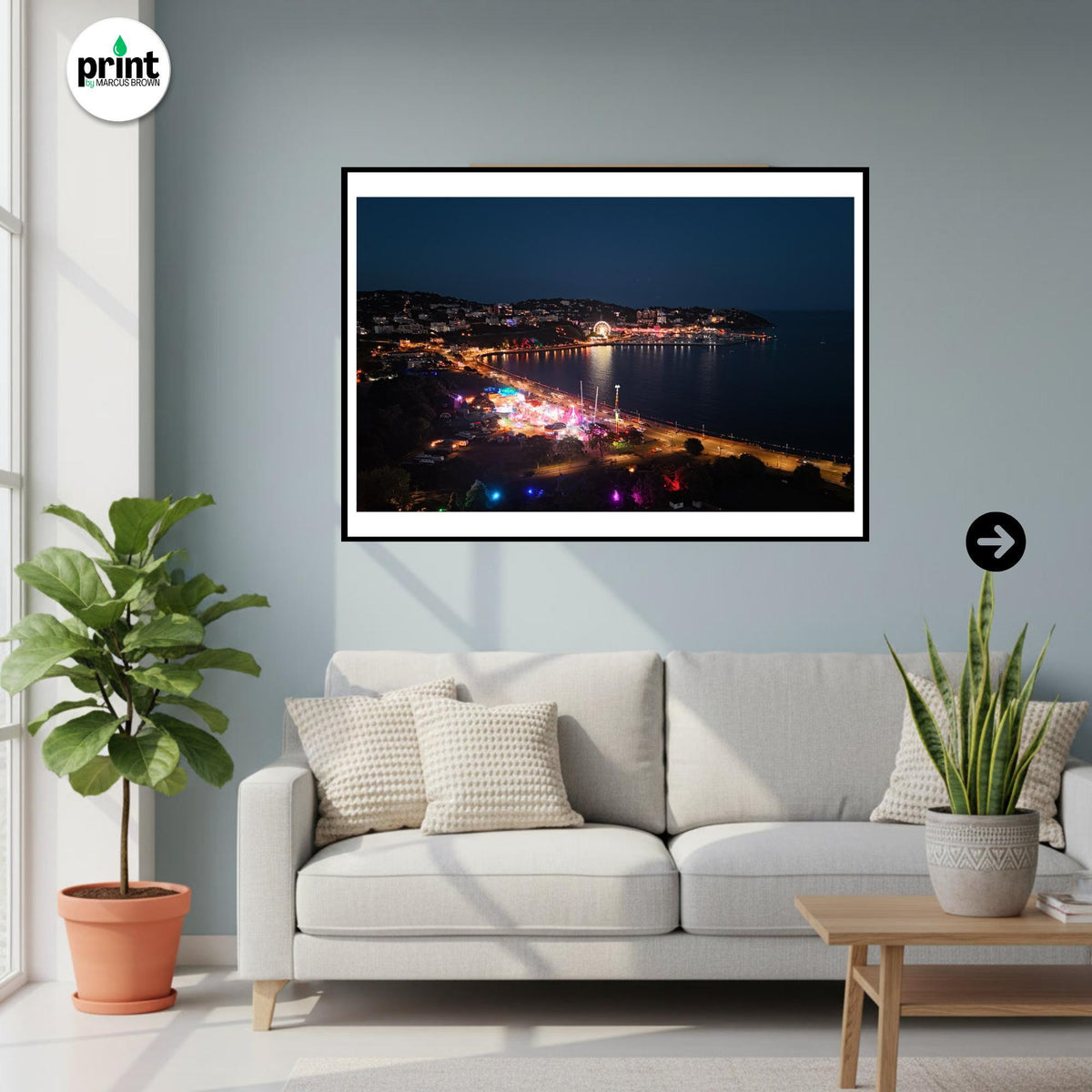 Torquay Seafront Night Print | Devon Coastal Photography, Illuminated Harbour Ferris Wheel