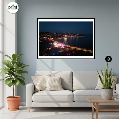 Torquay Seafront Night Print | Devon Coastal Photography, Illuminated Harbour Ferris Wheel