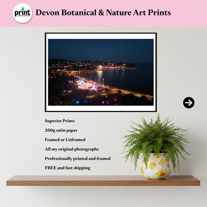 Torquay Seafront Night Print | Devon Coastal Photography, Illuminated Harbour Ferris Wheel