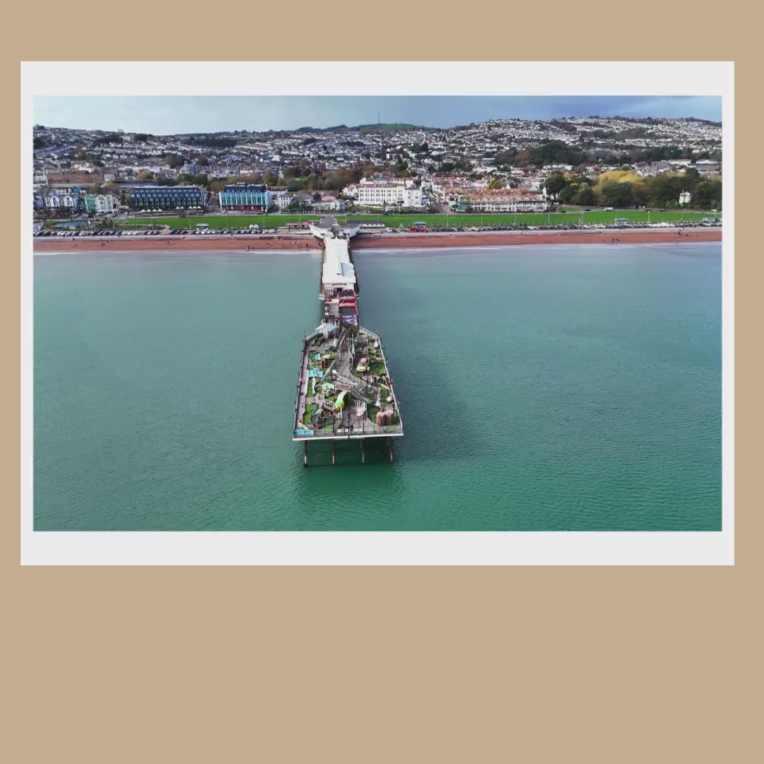 Paignton Pier Drone Photograph, English Riviera Wall Art, Devon Coastal Print