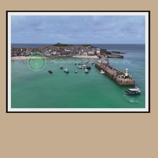St Ives Harbour Drone Print, Cornwall Coastal Wall Art, Seaside Photography