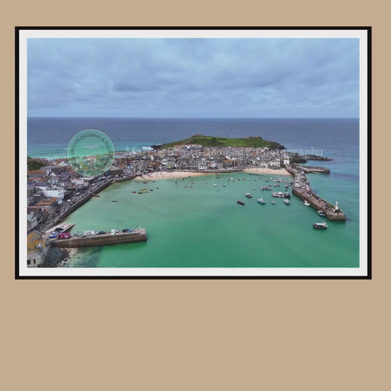 St Ives Harbour and Turquoise Waters from Above Poster or Framed Print