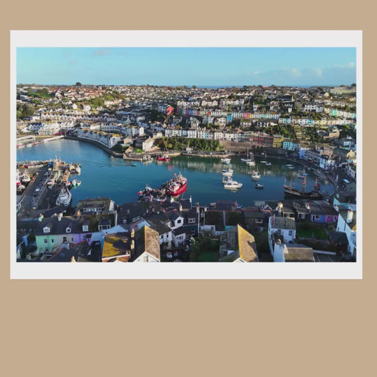 Brixham Harbour Drone Photograph, Devon Coastal Wall Art, Fishing Port Print