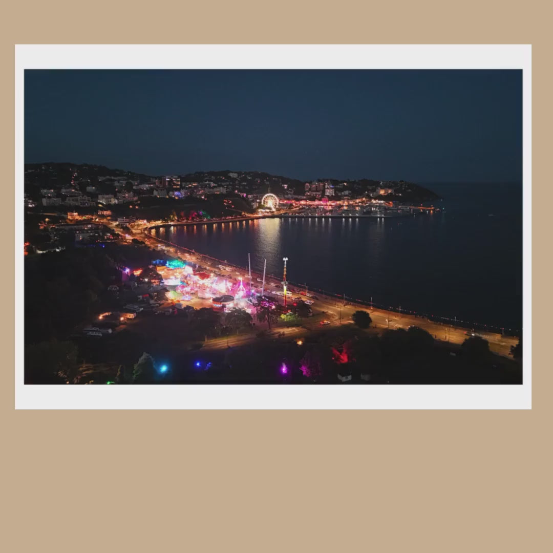 Torquay Seafront Night Print | Devon Coastal Photography, Illuminated Harbour Ferris Wheel
