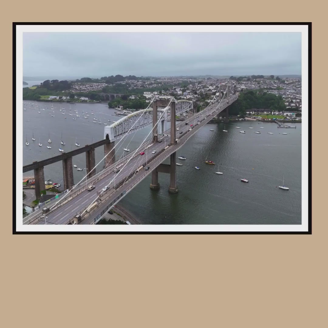 Royal Albert Bridge & Tamar Bridge Drone Print | Brunel Railway Bridge Wall Art | Plymouth Devon Landscape | Cornwall Gift