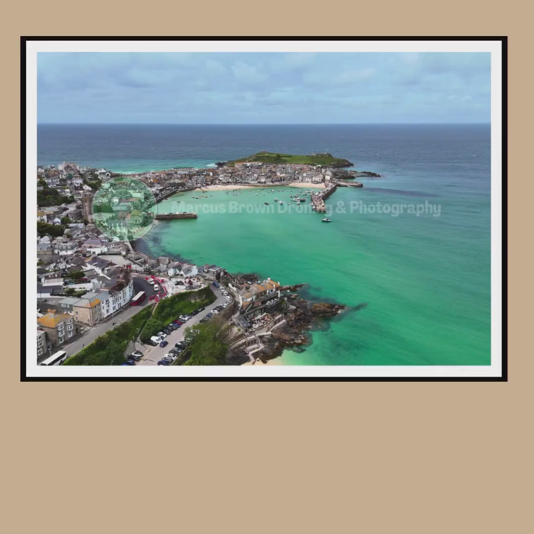 St Ives Bay Print, Cornwall Coastal Wall Art, Aerial Harbour Photography