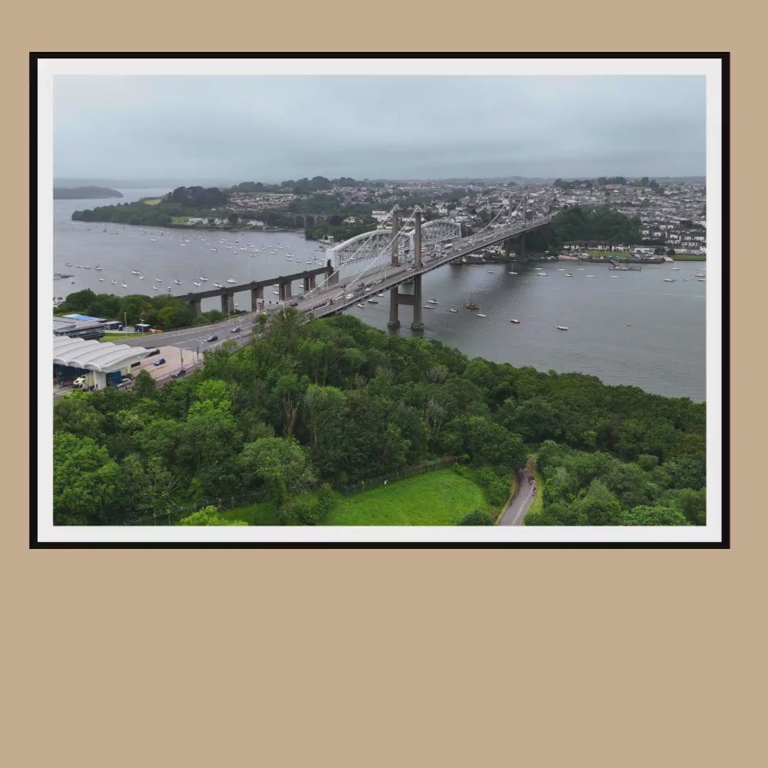 Royal Albert Bridge & Tamar Bridge Drone Print | Plymouth Devon Wall Art | Historic River Tamar Photography | Cornwall Landscape Gift